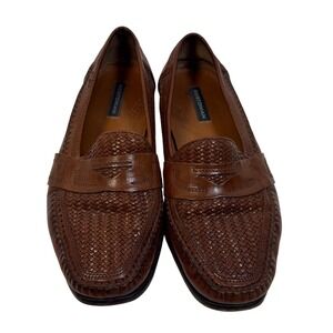 Bostonian Mens 10.5 M Brown Woven Leather Penny Loafers Slip On Shoes 26973